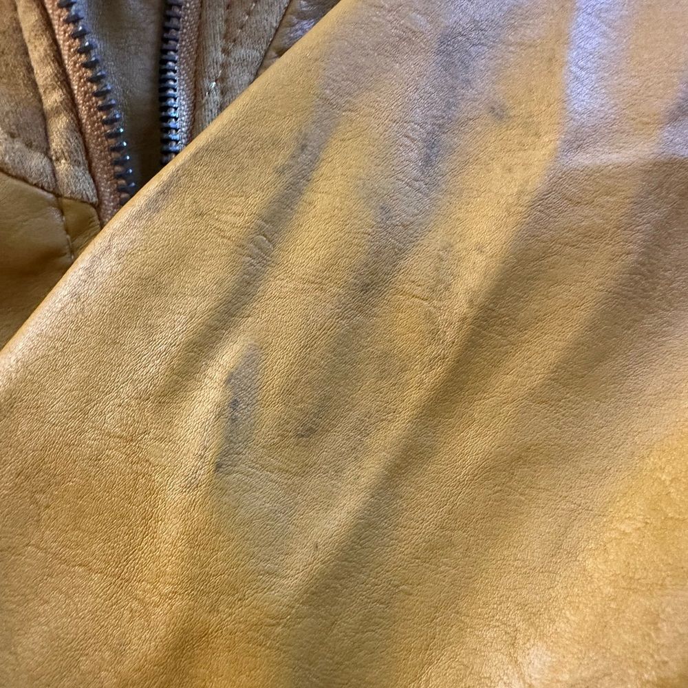 LA COALITION Vegan Leather And Suede Jacket. Mustard Yellow. Large - Picture 6 of 7